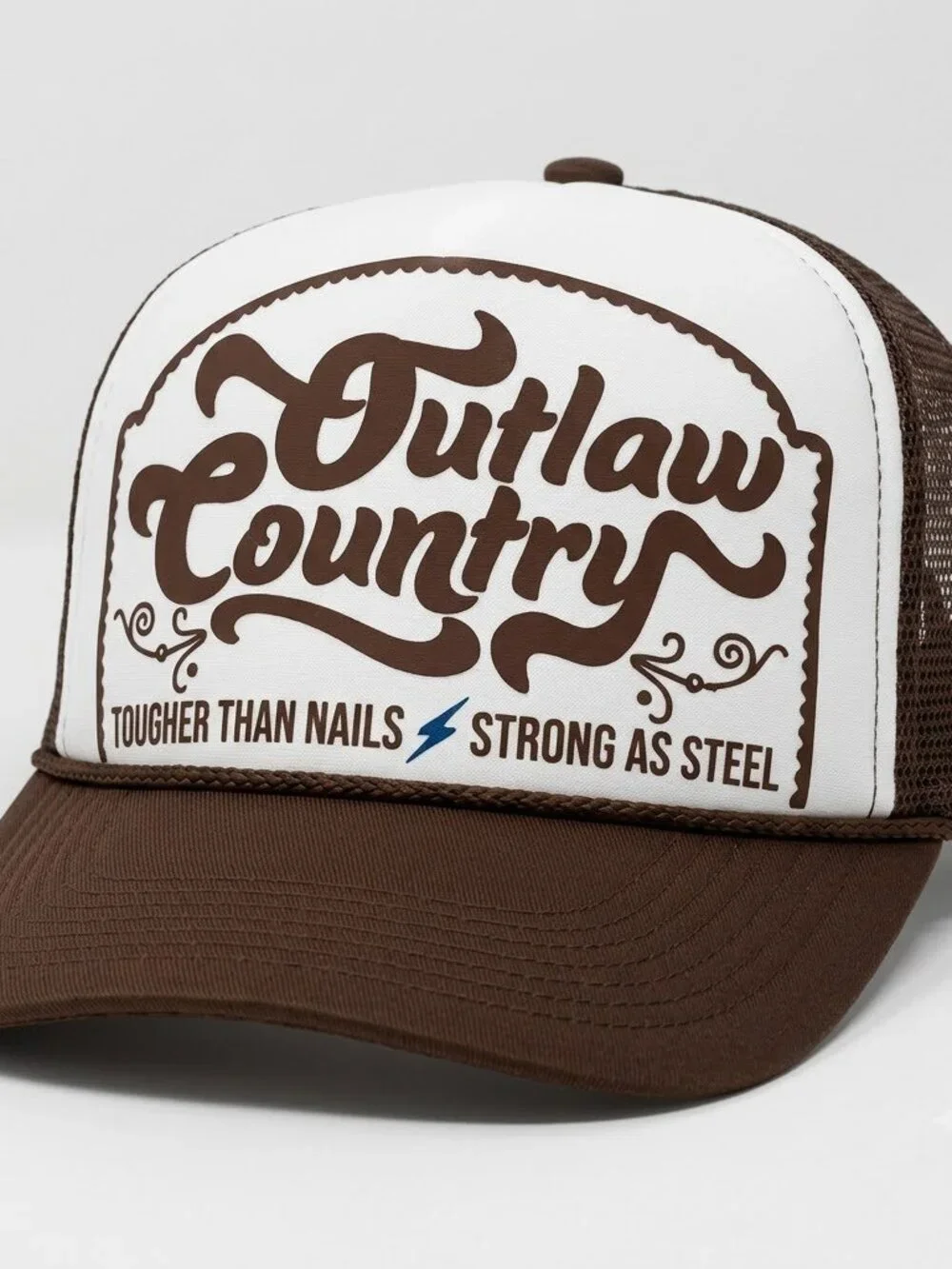 Retro Outlaw Country Tougher Than Nails Foam Trucker Hat Brown Rope Music Concer